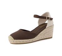 CUSHIONAIRE Elche, sandali con zeppa a punta chiusa, da donna, con plateau e fibbia regolabile, Marrone, 38.5 EU Larga