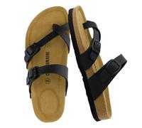 CUSHIONAIRE Sandalo con Plantare in Sughero Luna da Donna con + Comfort, Nappa Nera, 37 EU