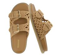 CUSHIONAIRE Sandalo da donna Weaver con plantare in tessuto + Comfort, ampie larghezze disponibili, marrone chiaro, 40 EU