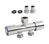 Cushteg Valvola deviatrice dell'acqua a 3 vie in acciaio inossidabile per lavatrice, valvola ad angolo di controllo doppia con 1 ingresso 2 uscite, G1/2, argento (B)