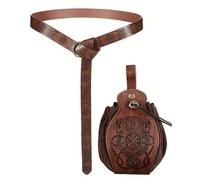 CUSIKAUA Cintura in pelle medievale vichinga, 2 pezzi, cintura in pelle rinascimentale, accessori rinascimentali, cintura e borsa in finta pelle retrò rinascimentale, A, Taglia unica, Classico