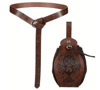 CUSIKAUA Cintura in pelle medievale vichinga, 2 pezzi, cintura in pelle rinascimentale, accessori rinascimentali, cintura e borsa in finta pelle retrò rinascimentale, C, Taglia unica