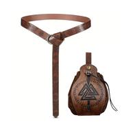 CUSIKAUA Cintura in pelle medievale vichinga, 2 pezzi, cintura in pelle rinascimentale, accessori rinascimentali, cintura e borsa in finta pelle retrò rinascimentale, G, Taglia unica, Classico