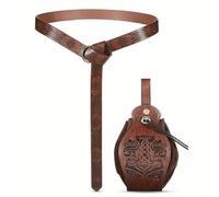 CUSIKAUA Cintura in pelle medievale vichinga, 2 pezzi, cintura in pelle rinascimentale, accessori rinascimentali, cintura e borsa in finta pelle retrò rinascimentale, E, Taglia unica