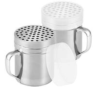 CUSINIUM Shaker per parmigiano in metallo da 283,5 g, con fori grandi, con manico, dispenser per peperoncino, shaker per pizza, confezione da 2, stile: grosso