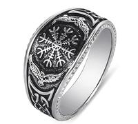 CUSIOALQQ Anello da uomo in argento Sterling con bussola da pirata, anello vichingo nordico, con bussola vichinga, gioiello vichingo, islandese, bussola, falco, aquila, celti, distintivo, amuleto
