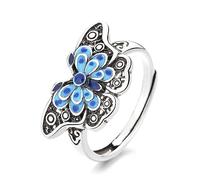 CUSIOALQQ Anello in argento Sterling S990 con farfalla smaltata, stile vintage, per promessa di matrimonio, anniversario, anello aperto regolabile, per donne, adolescenti, ragazze, semplice e delicato