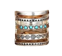 CUSIOALQQ Anello vintage in argento Sterling con turchese finto intagliato delicato retrò blu anello per le donne, Boho Hip Hop dichiarazione moda bohémien totem etnico gioielli regalo femminile