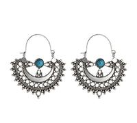 CUSIOALQQ Orecchini da donna in stile bohémien, vintage, in argento, con turchesi, etnici, gitani, tribali, bohémien, a mezzaluna, intagliati, vuoti, stile cowgirl, idea regalo, Zinco, Turchese