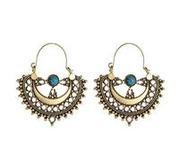 CUSIOALQQ Orecchini da donna in stile bohémien, vintage, in argento, con turchesi, etnici, gitani, tribali, bohémien, a mezzaluna, intagliati, vuoti, stile cowgirl, idea regalo, Zinco, Turchese