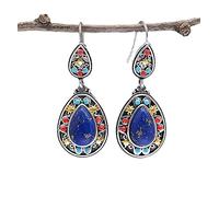 CUSIOALQQ Orecchini pendenti in argento Sterling 925 con pietra turchese per donne e ragazze, orecchini pendenti a goccia grandi, orecchini multicolore in stile bohémien occidentale, gioielli vintage