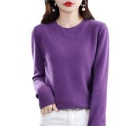 CUSON Maglioni in Cashmere da Donna, 100% Cashmere, a Maniche Lunghe, Girocollo, Morbido, Caldo, Lavorato a Maglia, Viola Scuro, M