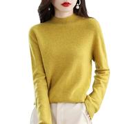 CUSON Maglioni in Cashmere da Donna, 100% Cashmere, a Maniche Lunghe, Girocollo, Morbido, Caldo, Lavorato a Maglia, Giallo, L