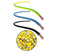 CusoTec Set di cavi di cablaggio, 6 mm², 5 m/2 m/2 m, cavo singolo, flessibile, per contatore, ponti di cablaggio, nero/blu/verde giallo, 40 manicotti terminali