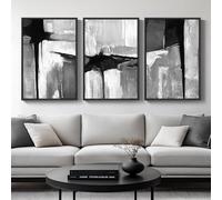 Cuspin Stampa artistica astratta moderna da parete con cornice in bianco e nero grigio per soggiorno, set di 3 pezzi grandi dipinti su tela per pareti, stampe artistiche minimaliste per casa, ufficio