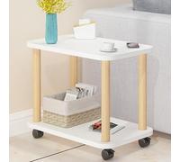 CUSROS Tavolino arrotolabile in legno con ruote, senza gambe, comodino, con ripiano portaoggetti a 2 ripiani, per piccoli spazi, soggiorno, camera da letto (bianco, taglia unica)