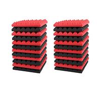 Cusstally 24X Mattonelle di Schiuma Acustica in Schiuma Insonorizzazione Studio Sound 2 x 10 x 10 Pollici (Nero Rosso)