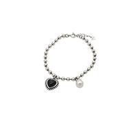 Cusstally Braccialetto di fascino 925 Bracciale a catena con perline in argento stile Trendy Simple Black Love Ciondolo di perle a forma di cuore Regali eleganti for gioielli da sposa