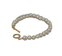 Cusstally Bracciali Bracciale in argento 925 minimalista irregolare con perle d'acqua dolce Temperamento elegante Bracciale con fibbia OT Perline da 6 mm Regalo di gioielli (Color : 6mm Beads)