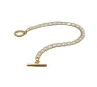 Cusstally Bracciali Bracciale in argento 925 minimalista irregolare con perle d'acqua dolce Temperamento elegante Bracciale con fibbia OT Perline da 6 mm Regalo di gioielli (Color : Silver)
