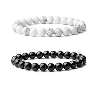 Cusstally Gioielli di fascino Braccialetti OBX ~ Outer Banks JJ Beads Bracciali Set ~ Onice nero + Turchese bianco ~ 4 lunghezze, (Color : White Turquoise+Black Obsidian, Size : 21cm Length)