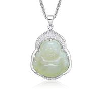 Cusstally Gioielli in Argento 925 con Ciondolo in Giada di Hetian da Donna con Buddha di Giada
