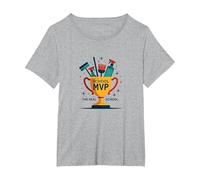 Custodi: Il Vero Trofeo MVP Scuola Divertente Apprezzamento Maglietta, Donna Plus-Size, Grigio Melange, 4X