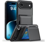 Custodia 2 in 1 per iPhone con porta carte, custodia protettiva di grado militare con porta carte integrato (contiene 3-5 carte), design a punto bloccato e supporto per telefono per Apple Phone grigio