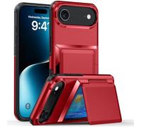 Custodia 2 in 1 per iPhone con porta carte, custodia protettiva di grado militare con porta carte integrato (contiene 3-5 carte), design a punto bloccato e supporto per telefono per Apple Phone rosso