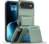 Custodia 2 in 1 per iPhone con porta carte, custodia protettiva di grado militare con porta carte integrato (contiene 3-5 carte), design a punto bloccato e supporto per telefono per Apple Phone, verde