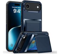 Custodia 2 in 1 per iPhone con porta carte, custodia protettiva di grado militare con porta carte integrato (contiene 3-5 carte), design a punto bloccato e supporto per telefono per Apple Phone blu