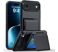 Custodia 2 in 1 per iPhone con porta carte di credito, custodia protettiva di grado militare con porta carte integrato (contiene 3-5 carte), design a punto bloccato e supporto per telefono per Apple