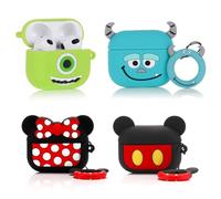 Custodia (4Pack) per AirPods di terza generazione (2022), XMBYGY Custodia protettiva in silicone con design carino a cartone animato per AirPods 3, con moschettone (MK+MN+MrQ+Monster)