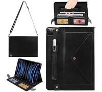 Custodia a borsa per iPad Pro 11" 2018-2022 / Air 11" 2025 2024 11" - Techcircle Folio Stand iPad Crossbody Wallet Case con portapenne, cinghia da polso + tracolla custodia protettiva, nero