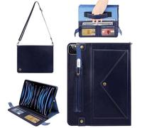 Custodia a borsa per iPad Pro 11" 2018-2022 / Air 11" 2025 2024 11" - Techcircle Folio Stand iPad Crossbody Wallet Case con portapenne, cinghia da polso + tracolla custodia protettiva, blu navy