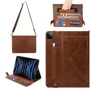 Custodia a borsa per iPad Pro 11" 2018-2022 / Air 11" 2025 2024 11" - Techcircle Folio Stand iPad Crossbody Wallet Case con portapenne, cinghia da polso + tracolla custodia protettiva, caffè