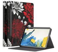 Custodia a fiore rosso scuro per Samsung Galaxy Tab S8 Plus/Tab S7 FE 12,4" 2021 / Galaxy Tab S7 Plus 2020, antiurto custodia pieghevole sottile in pelle PU con auto sleep/wake per Galaxy Tab S7 FE