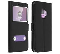 Custodia a libro Avizar con doppia finestra nera per Samsung Galaxy S9