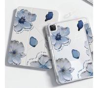 Custodia a libro con elemento di pittura ad olio blu carino, con fiori e colori vivaci, cover posteriore in acrilico trasparente e cristallo, resistente agli urti e durevole, compatibile con iPad 7a, 