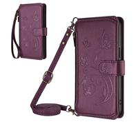 Custodia a Libro per Nokia HMD Pulse Plus Flip Cover con chiusura magnetica, tasca con cerniera, in pelle PU,con 5 scomparti per carte di credito, con Cinturino da Polso Magnetica Fiore Cover,Rosso