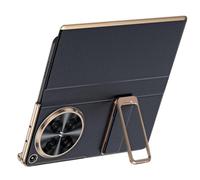 Custodia A Libro Per Oppo Find N6 in Pelle Con Finitura Di Lusso Galvanizzata; Dotata Di Supporto Regolabile, Fascia Per Le Dita E Protezione Anti-caduta.,Black