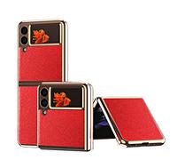 Custodia a libro per Samsung Galaxy Z Flip 3 5G 2021, lussuosa cornice in policarbonato + custodia protettiva in pelle sottile antiurto per Samsung Galaxy Z Flip 3 5G (rosso)