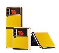 Custodia a libro per Samsung Galaxy Z Flip 3 5G 2021, lussuosa cornice in policarbonato + custodia protettiva in pelle sottile antiurto per Samsung Galaxy Z Flip 3 5G (giallo)