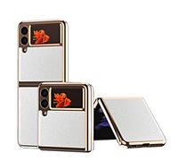 Custodia a libro per Samsung Galaxy Z Flip 3 5G 2021, lussuosa cornice in policarbonato + custodia protettiva in pelle sottile antiurto per Samsung Galaxy Z Flip 3 5G (argento)