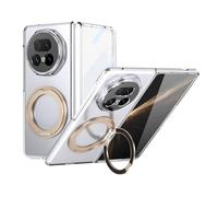 Custodia a libro per telefono For Honor Magic V5 Case with Screen Protector, 360°Rotatable Ring Kickstand, Military Grade Shockproof Translucent Protective Case, Crystal Clear cover protettiva(Golden)