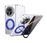 Custodia a libro per telefono For Honor Magic V5 Case with Screen Protector, 360°Rotatable Ring Kickstand, Military Grade Shockproof Translucent Protective Case, Crystal Clear cover protettiva(Mavi)