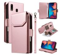 Custodia a Libro per Telefono for Samsung Galaxy A20/A30 Wallet Case with Card Holder for Women And Men, Fashion PU Leather Cover Side Buckle Hand Strap Wallet Phone Case Cover Protettiva(Pembe)