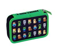 Custodia a matita singola senza attrezzatura, 2 flaps, MINECRAFT, nero/verde, taglia unica, Giochi
