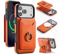 Custodia a portafoglio 2 in 1 per Samsung Galaxy S26 Plus, supporta la ricarica wireless con anello rotante a 360 gradi copertura di separazione magnetica - arancione