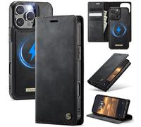 Custodia a portafoglio CaseMe per iPhone 16 Pro, compatibile con MagSafe, con blocco RFID, supporto a ribalta, antiurto, con chiusura magnetica,